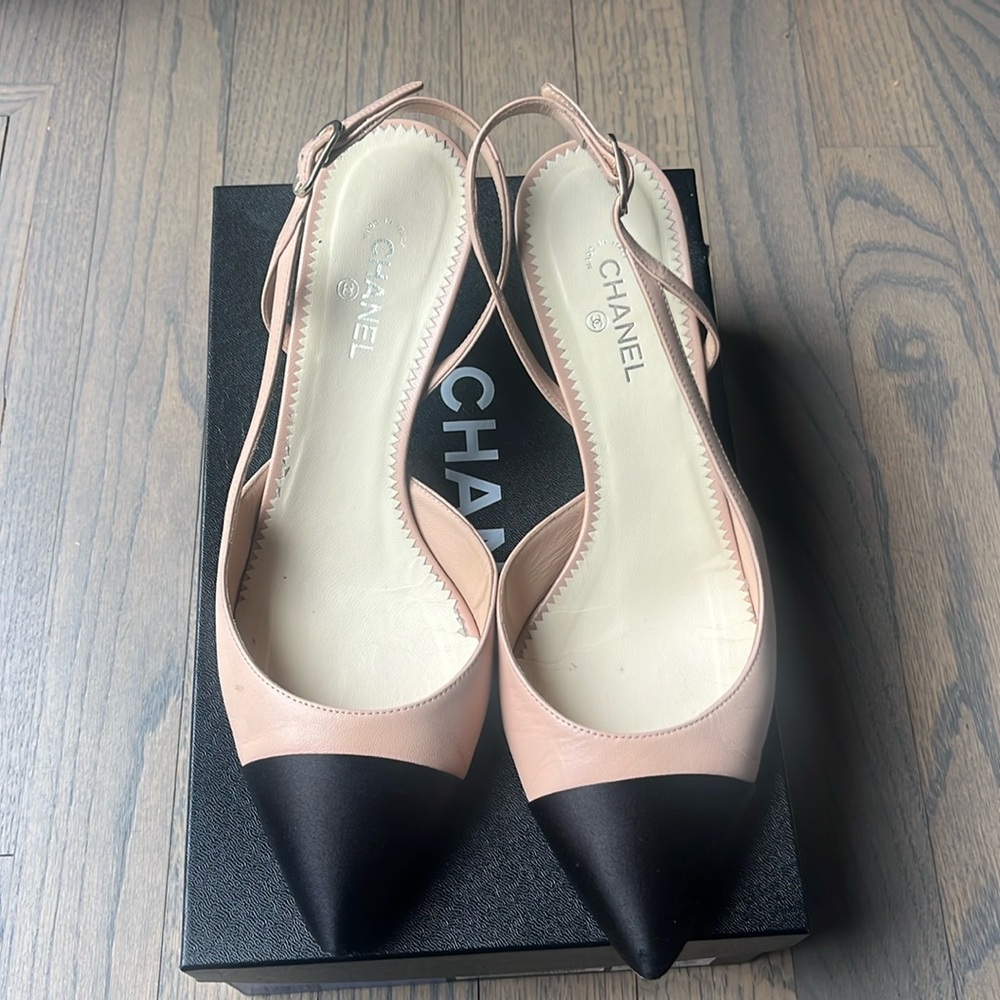 Chanel Tan and Black Slingback Heels with Elegant Stiletto